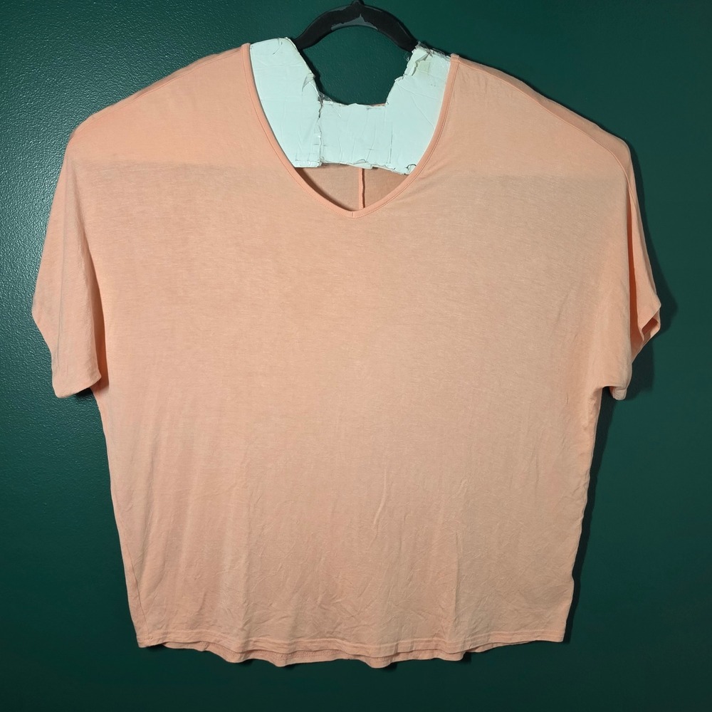 Maurices 24/7 Womens Peach V-Neck Short Sleeve Relaxed Tee Shirt Large